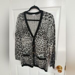 James & Erin Leopard Print Women's 100% Cashmere Cardigan Sweater Casual Cozy